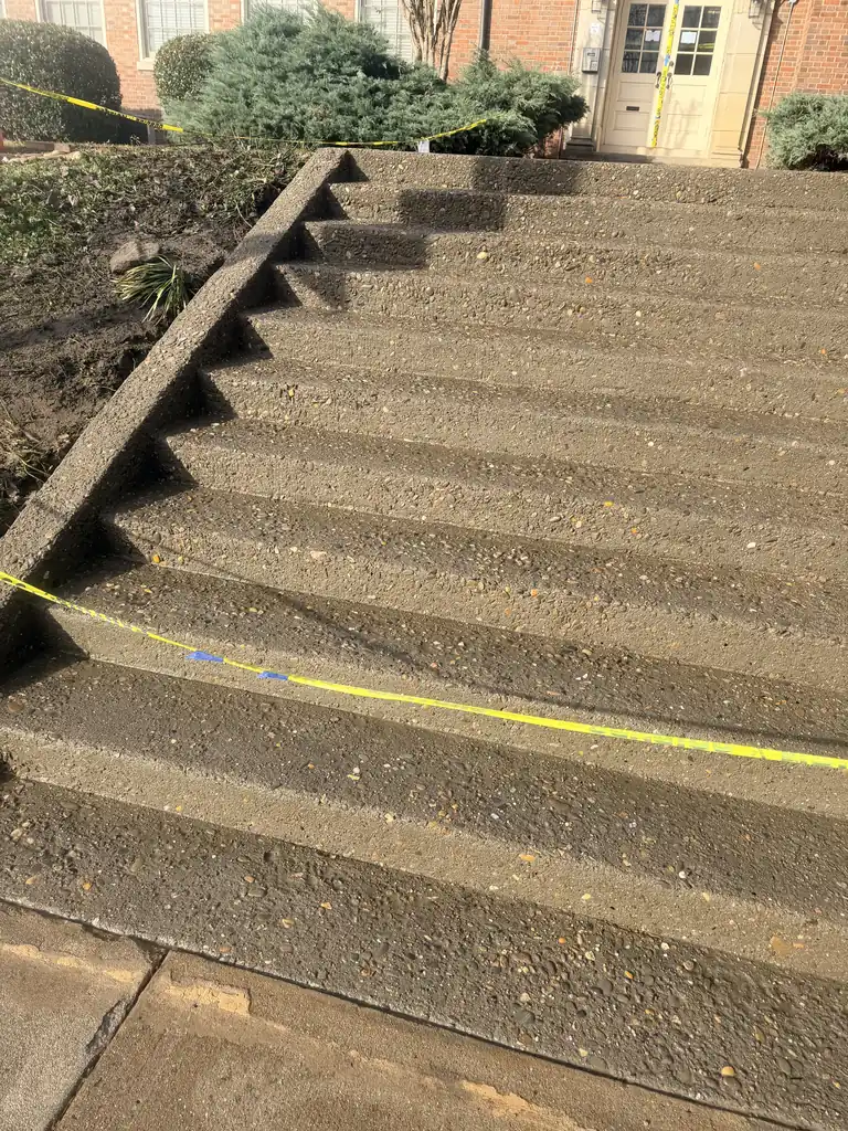 The finished flight of commercial concrete stairs, poured and stripped, in Knoxville, Tennessee